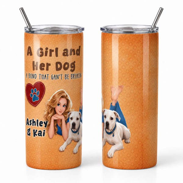 a girld and dog personalized tumbler