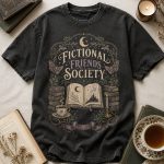 Vintage dark academia book lover shirt with moths and crescent moon design