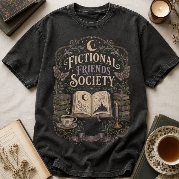 Vintage dark academia book lover shirt with moths and crescent moon design