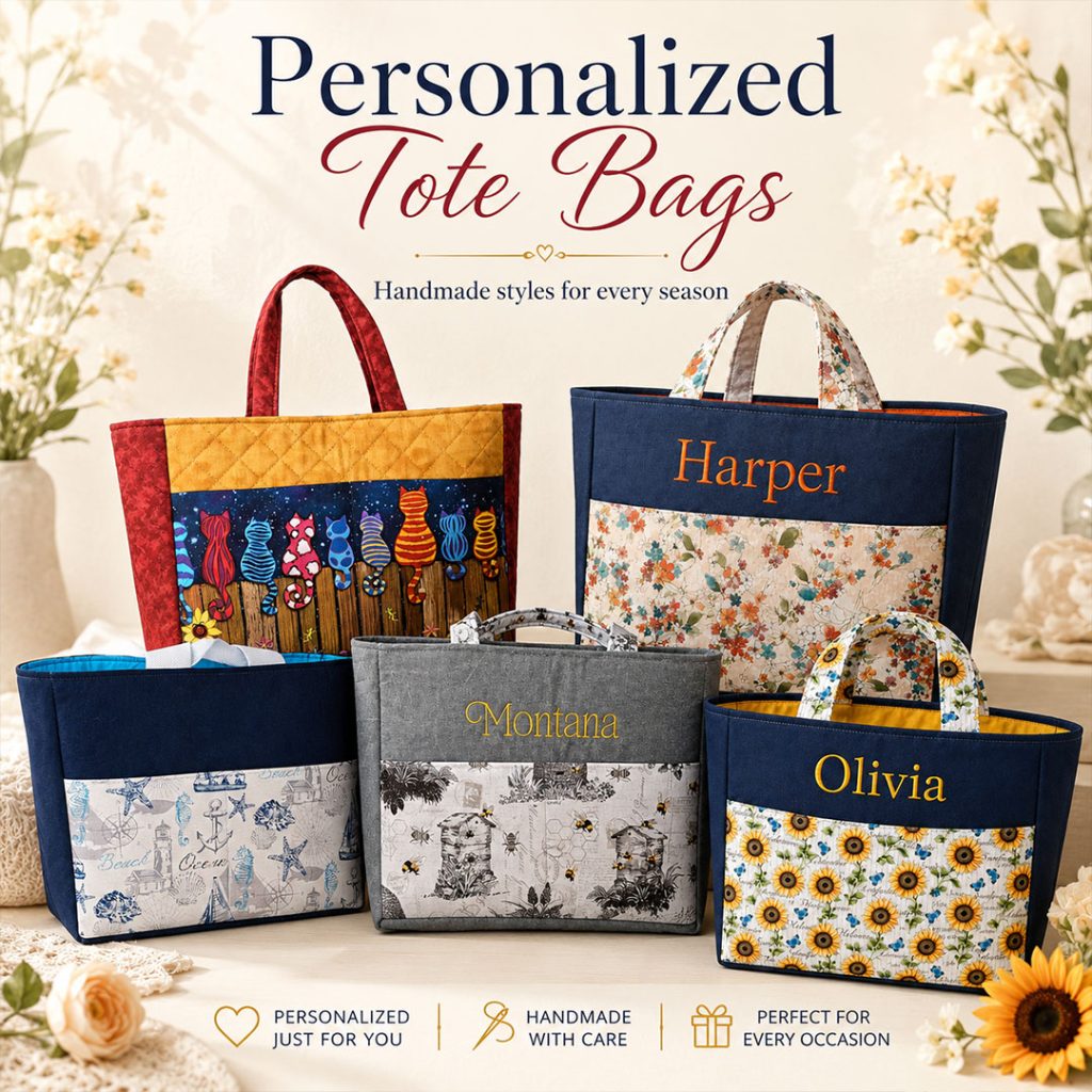 personalized tote bags in various patterns