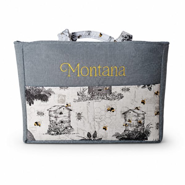 bee hive personalized tote front view with custom name embroidery