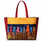Colorful cat lover tote bag with quilted fabric and shoulder straps