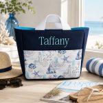 Personalized Beach Tote Bag with Nautical Print