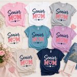 Senior Mom shirt shown in multiple color options