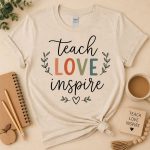 teach love inspire graphic tee in beige