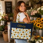 personalized sunflower tote bag