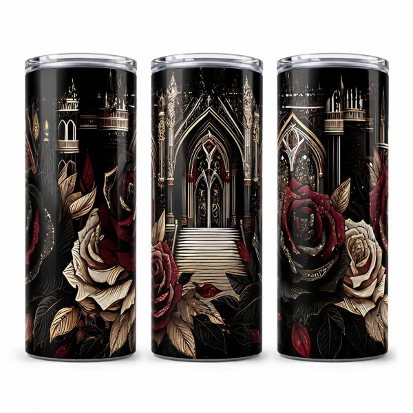 gothic rose themed cathedral tumbler