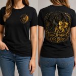 two dragons one rider black softstyle shirt with front chest crest and full back dragon design