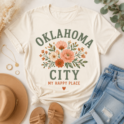 Oklahoma City My Happy Place floral graphic tee on off-white shirt Off-white