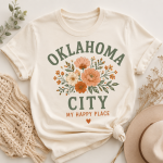 Off-white Oklahoma City floral shirt with sage green lettering