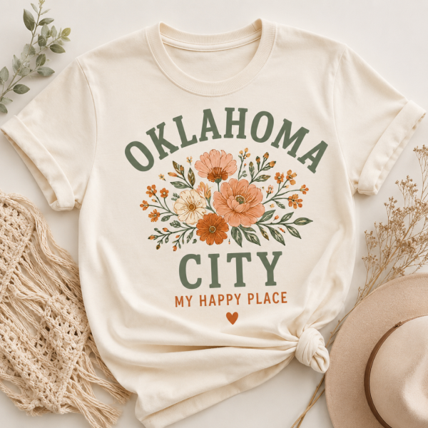 Off-white Oklahoma City floral shirt with sage green lettering