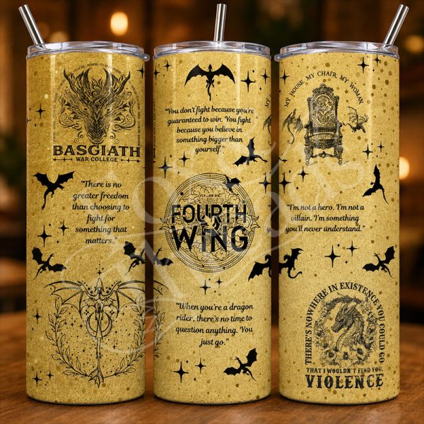 gold fourth wing inspired 20 oz tumbler