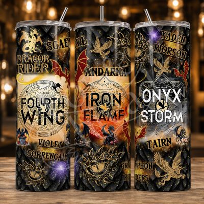 fourth wing dragon collage 20 oz skinny tumbler