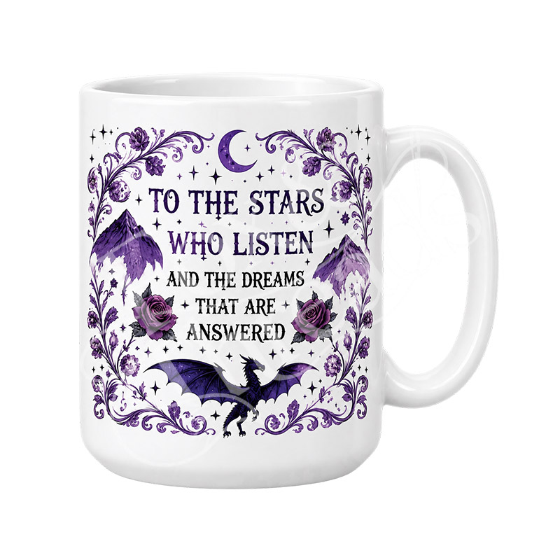 purple celestial dragon fantasy reader mug on white 15 oz ceramic mug