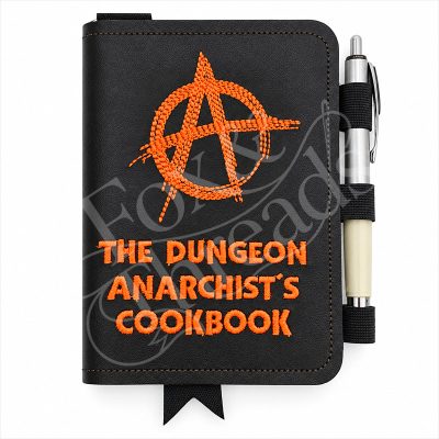 The Dungeon Anarchist’s Cookbook embroidered black notebook cover