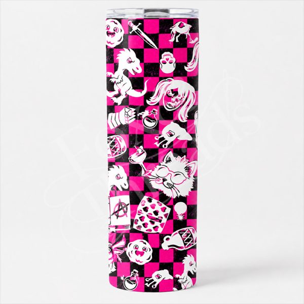 Dungeon Chaos Pink Checker 20 oz Skinny Tumbler Dungeon Crawler Carl inspired pink checkerboard 20 oz skinny tumbler