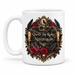 Edgar Allan Poe Raven mug with gothic raven illustration on white 15 oz ceramic mug