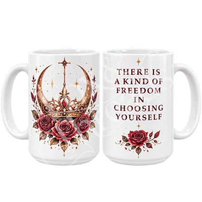 Crown and Roses 15 oz two-sided bookish fantasy mug