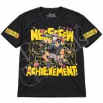 Black Dungeon Crawler Carl T-shirt with New Achievement front graphic and printed sleeves