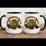 Princess Posse Official Fan Club 15 oz white mug with black handle and gold crowned cat artwork