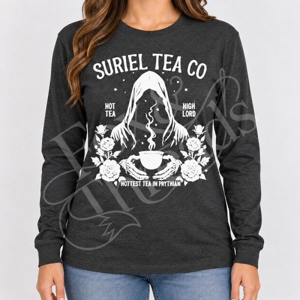 Dark heather Suriel Tea Co long sleeve shirt for fantasy romance readers
