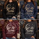 To the Stars Who Listen long sleeve shirt shown in four romantasy-inspired colors