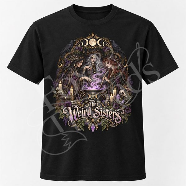The Weird Sisters Macbeth Graphic Tee The Weird Sisters Macbeth graphic tee with dark gothic witch-inspired literary artwork